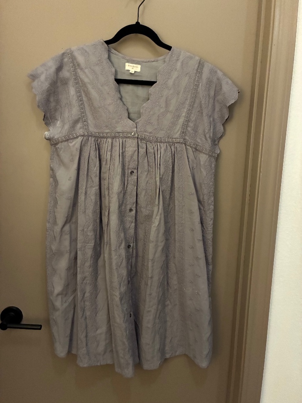 World Market Embroidered Boho Dress Lavender Gray S/M Babydoll